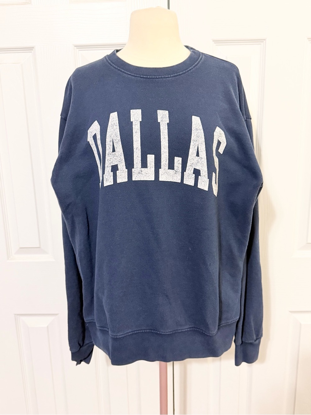 Brandy Melville Navy Crewneck Sweatshirt with White 'DALLAS' Graphic